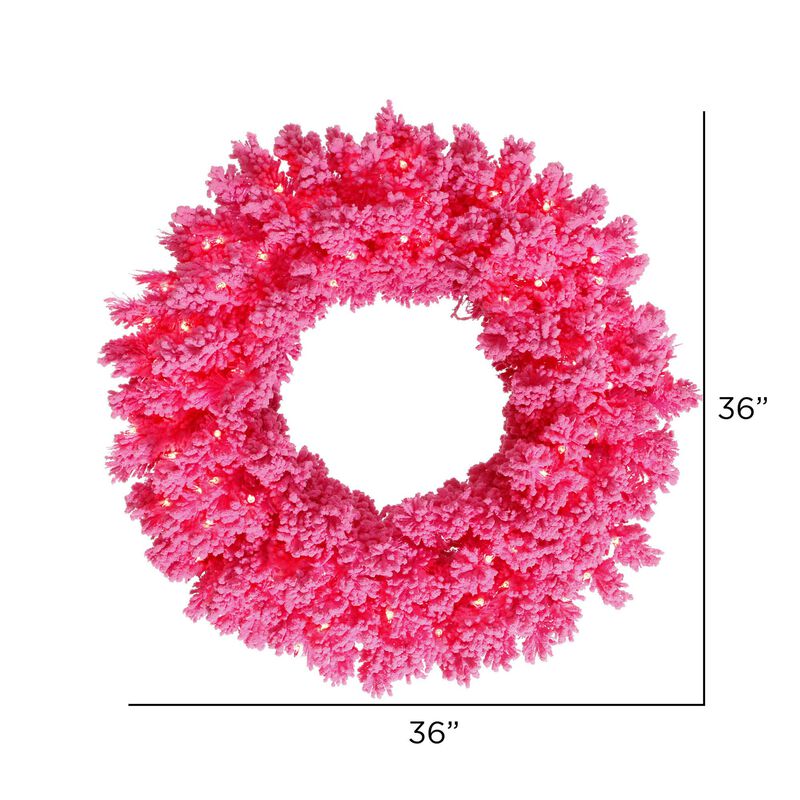 Vickerman 36" Flocked Pink Fir Artificial Christmas Wreath, Pink Dura-Lit LED Lights. - Faux Fir Christmas Wreath - Indoor Seasonal Home Decor image number 1