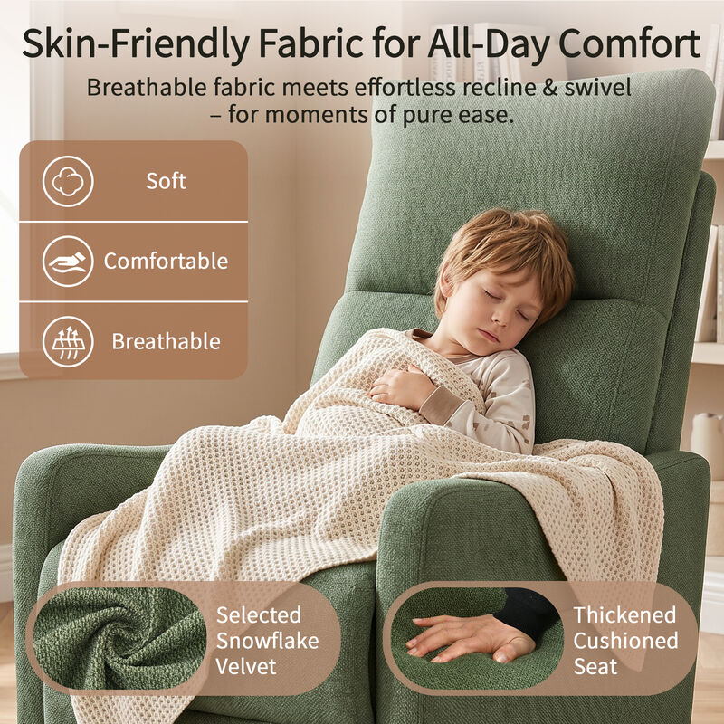 Power Swivel Recliner Rocking Chair,  270&deg; Swivel Rocker Chair, Upholstered Fabric Glider Recliner Nursery image number 4