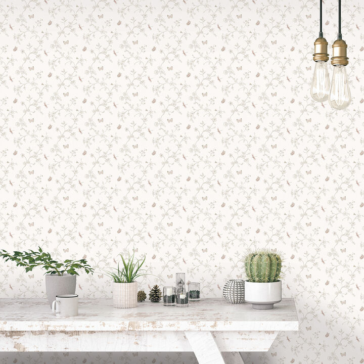 Miniatures 2 Small Floral Butterfly Dragonfly White Wallpaper G67850