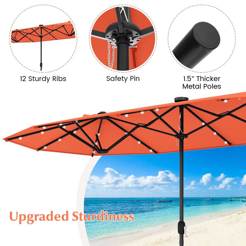 13FT Double-sided Patio Umbrella with Solar Lights for Garden Pool Backyard image number 4