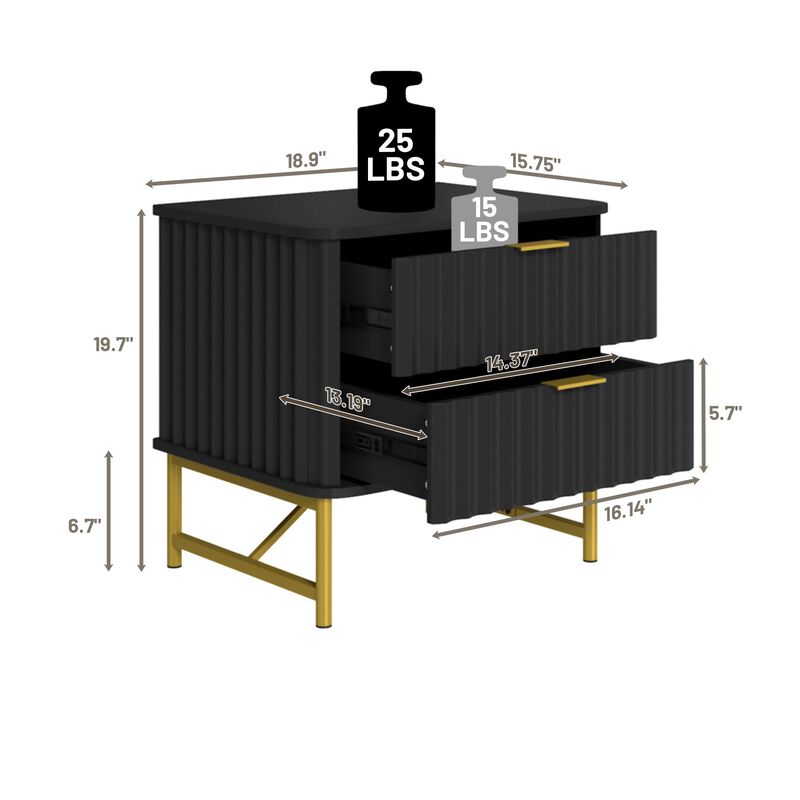 2-Drawer Nightstand with Metal Base