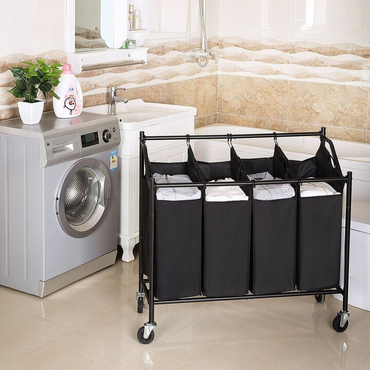 BreeBe Black Laundry Cart with 4 Sorter Bags