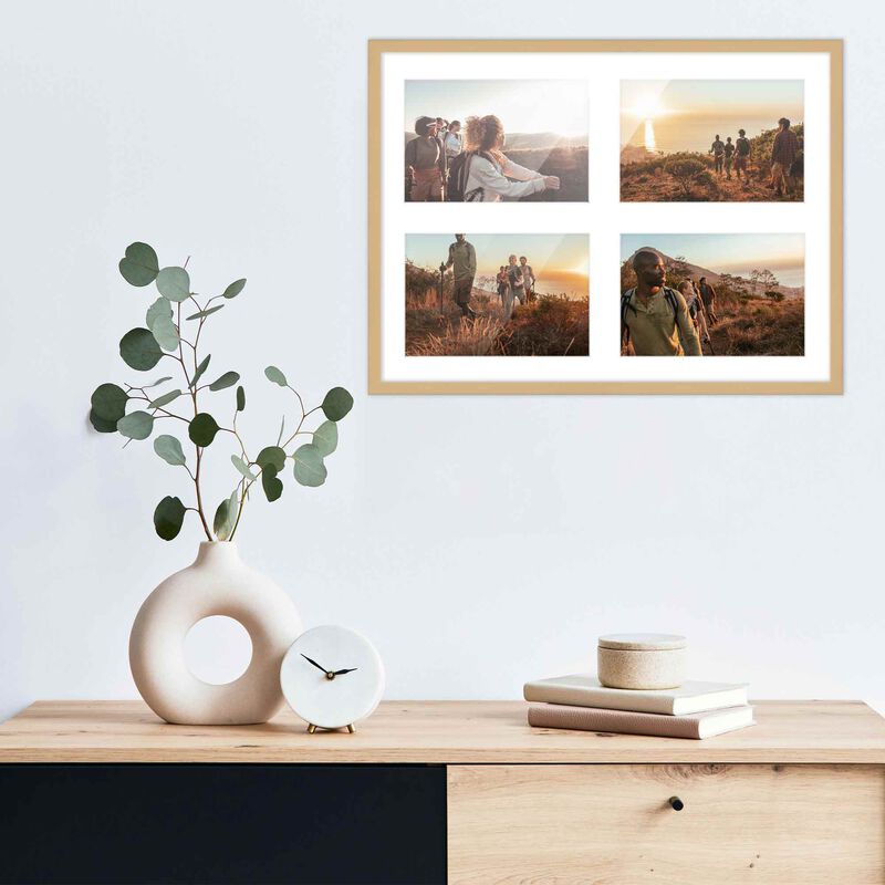 10x14 Wood Collage Frame with White Mat For 4 4x6 Pictures