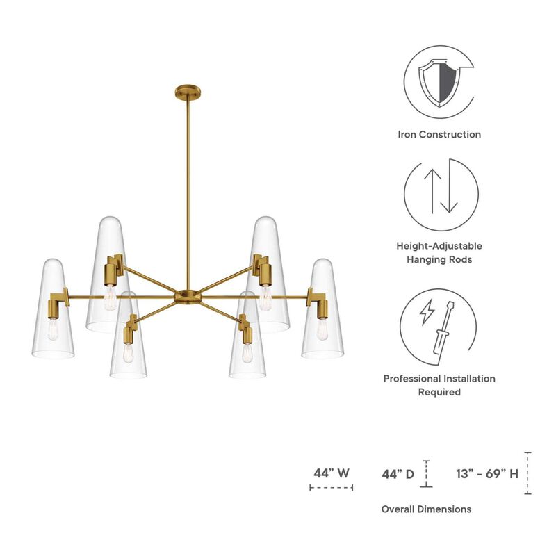 Beacon 6-Light Chandelier in Clear Satin Brass image number 7