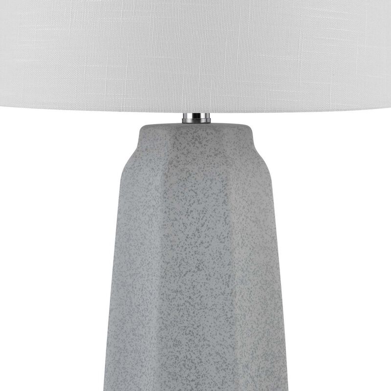 Niu 30 Inch Table Lamp Set of 2, Drum Shade, Stone Gray Ceramic Prism Base - Benzara