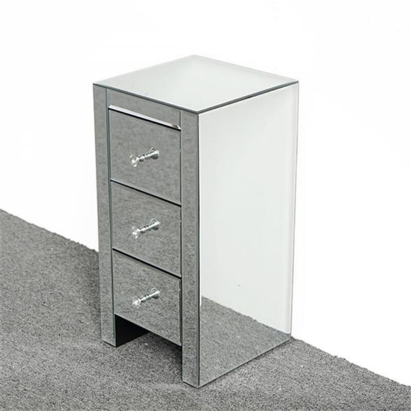 Mirrored Glass Nightstand 3-Drawer Bedside Table for Bedroom