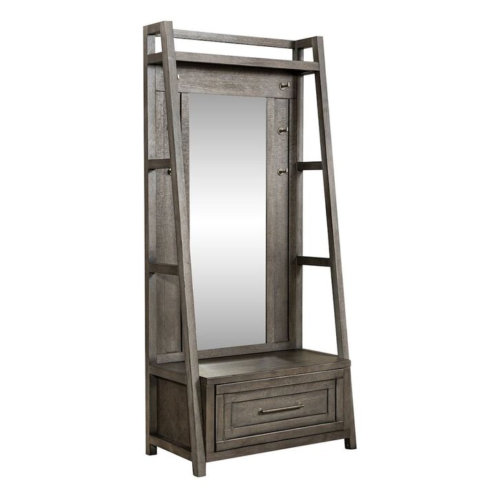Liberty Furniture 2 Pc Hall Tree Set with Oak Framed Mirror and Storage Drawer - Charcoal