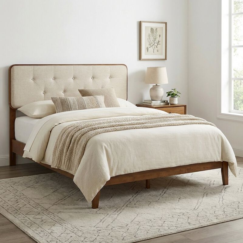 Tufted Fabric King Headboard with Wood Frame and Elegant Design image number 3