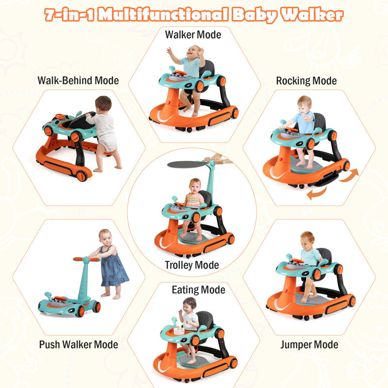6-in-1 Portable Baby Walker with Canopy and Activity Center with Music image number 4