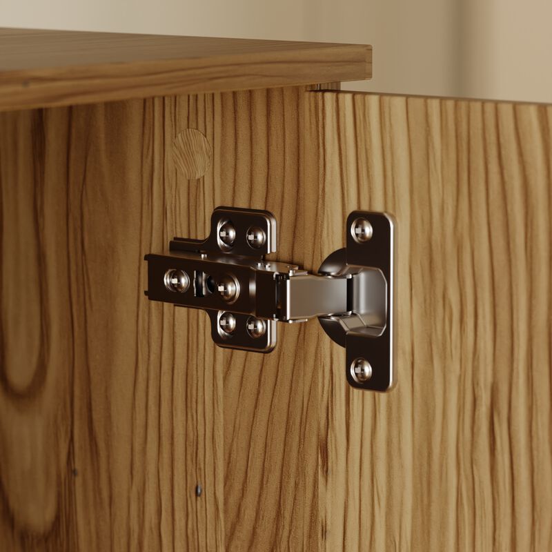 FUFU&GAGA Entertainment Wall Unit with TV Console, Floating Shelf, Glass Doors, Natural Wood Finish (126"W x 70.9"H x 15.7"D),Brown