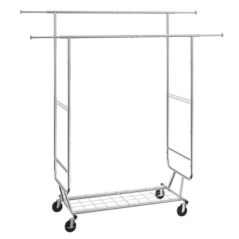 Heavy Duty Garment Rack with Double Rods, Adjustable Height, and Bottom Storage