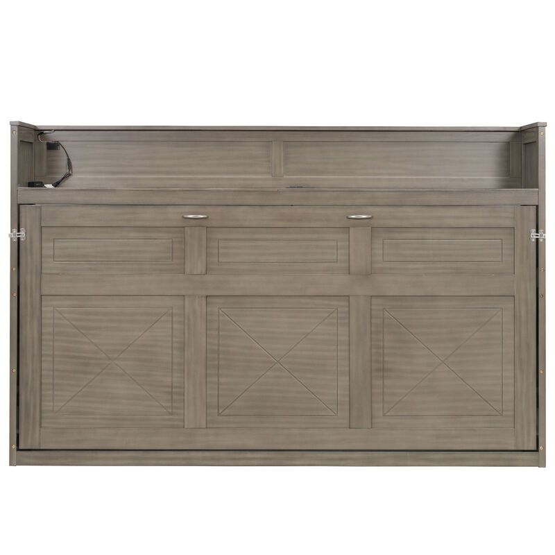 Merax Murphy Bed with Desk,LED Light and USB Charging Station