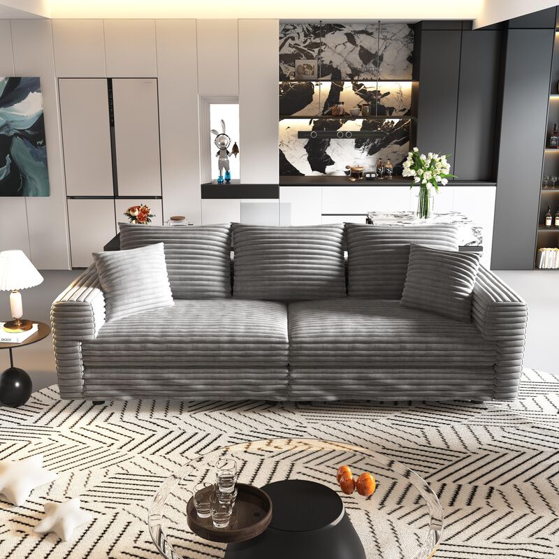 Merax Plush Corduroy 3-Seat Sofa Convertible Deep Seat Sofa Lounge image number 1