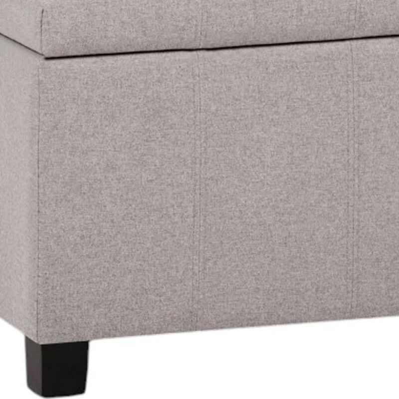 HomeRoots 36" Light Gray and Dark Brown Faux Linen and Solid Wood Upholstered Storage Bench With Flip Top image number 5