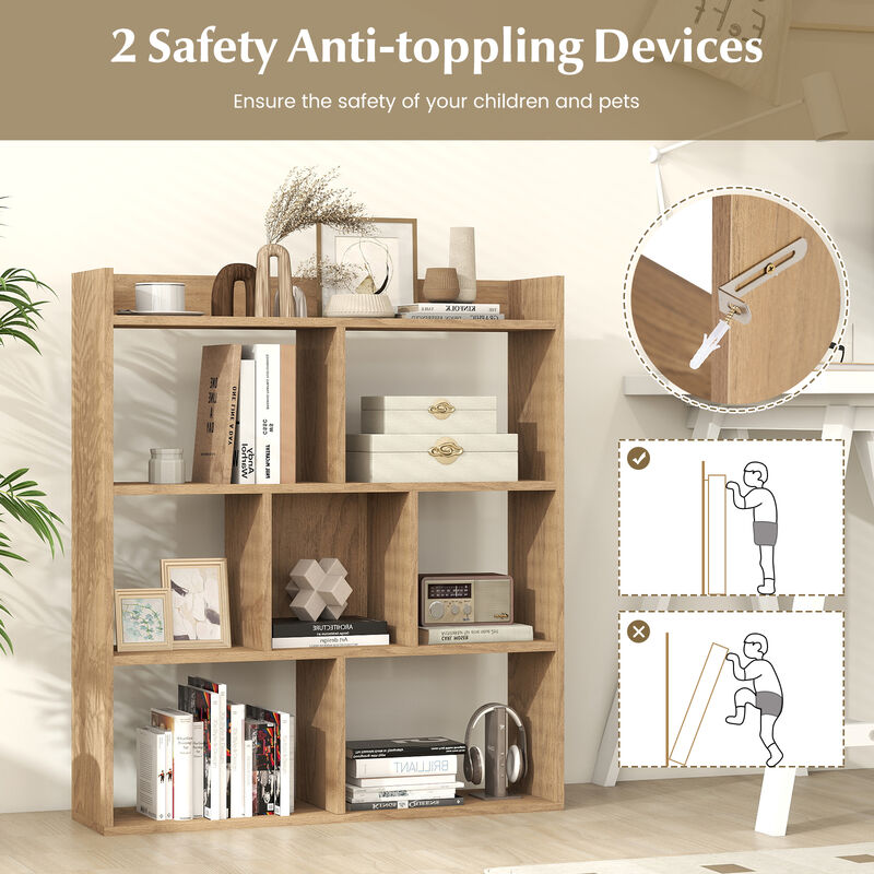 7-Cube Storage Bookshelf with Open Back Design and Anti-Tip Hardware