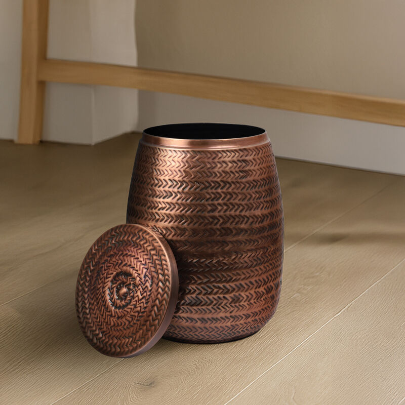 Jasper 15" Modern Rustic Arrow-Hammered Metal Drum Storage Side Table with Lid