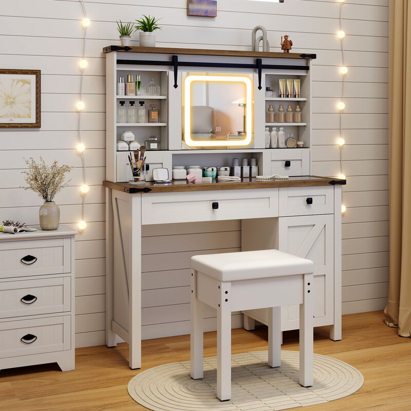 Makeup Vanity Desk with Mirror and 3-Color Dimmable LED Lights