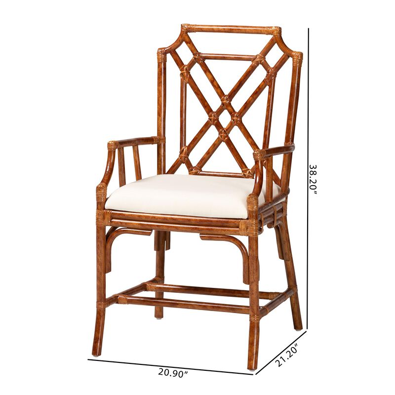 bali & pari Esmery Marbled Tortoise Natural Rattan Dining Chair - Handcrafted Wicker Armchair with Crisscross Back, Boho Coastal Seating for Dining Room or Kitchen image number 8