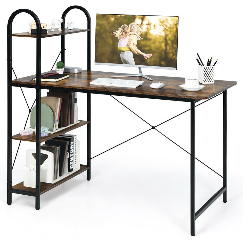 48-Inch Reversible Computer Desk with Storage Shelf-Rustic Brown