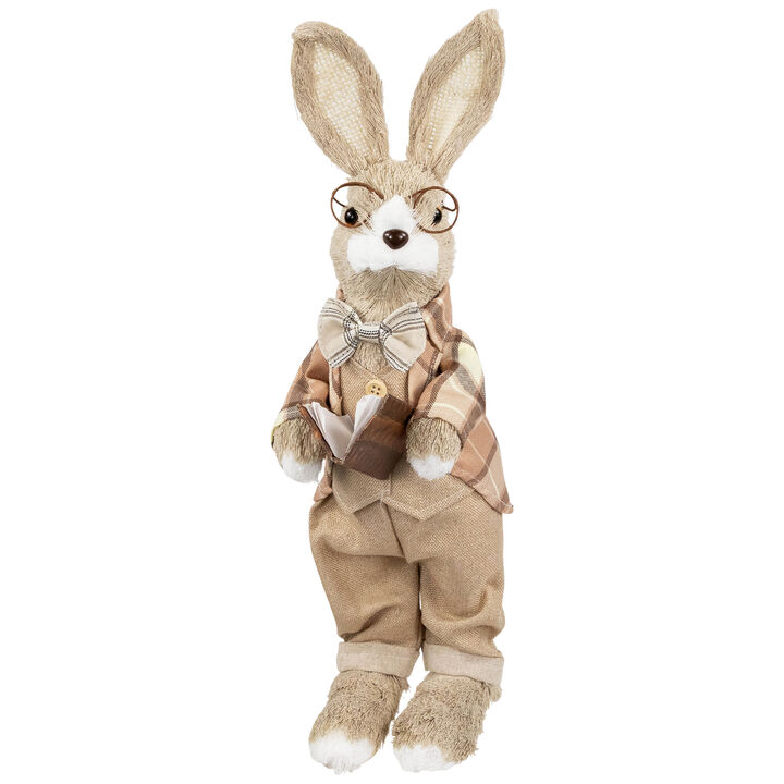 Rustic Boy Rabbit Easter Figure with Book - 16.25" - Beige