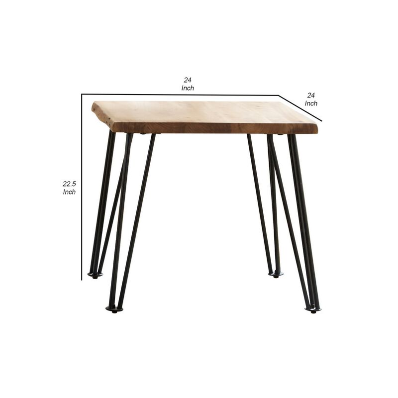 End Table with Square Top and Hairpin Legs, Brown and Black-Benzara