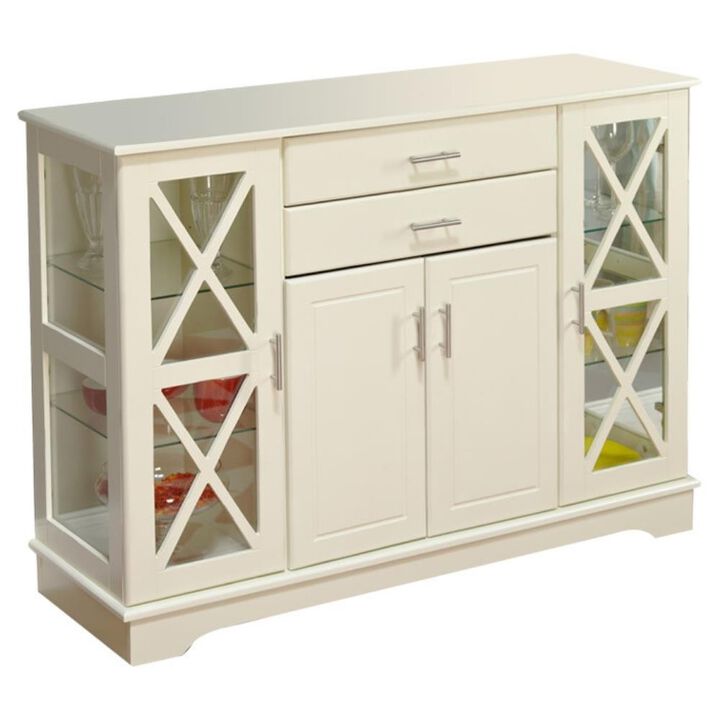 Hivvago White Wood Buffet Sideboard Cabinet with Glass Display Doors