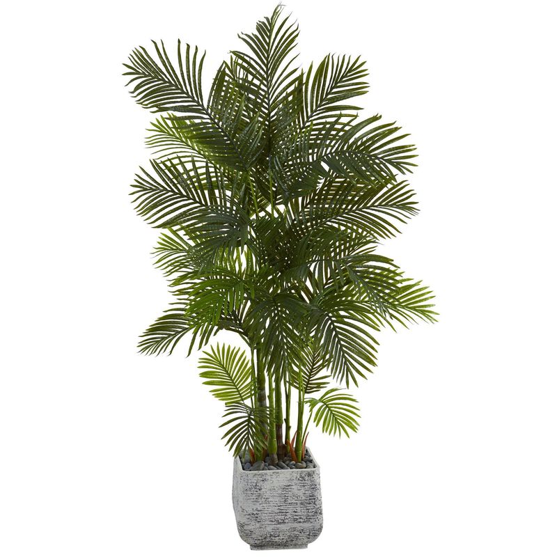 Nearly Natural 75-in Areca Palm Artificial Tree in White Planter