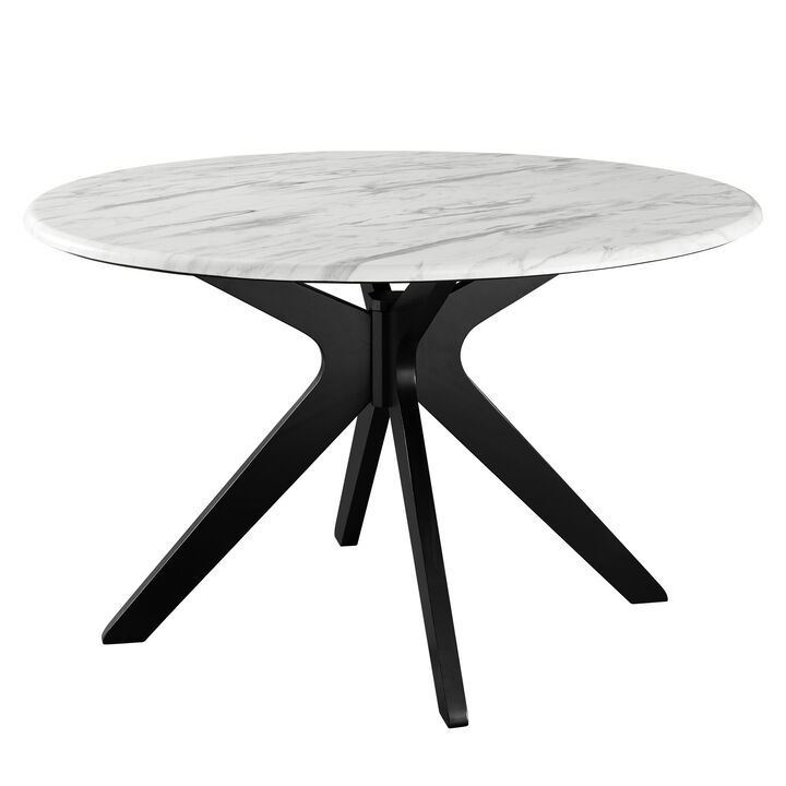 Modway - Traverse 50" Round Performance Artificial Marble Dining Table Black White