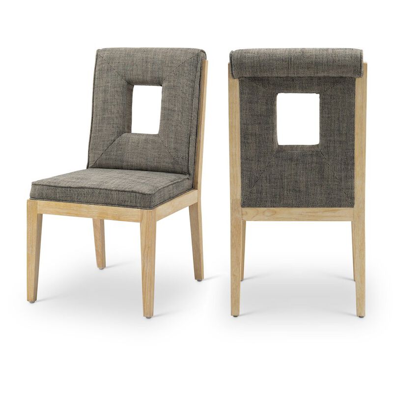 Meridian Furniture Gwendolyn Grey Linen Textured Fabric Dining Side Chair, Set of 2