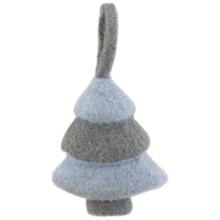 5.75" Gray and Blue Felt Christmas Tree Ornament