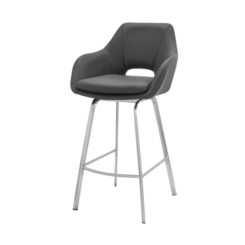 Hivvago 30 Inch Gray And Silver Iron Swivel Low Back Bar Height Bar Chair