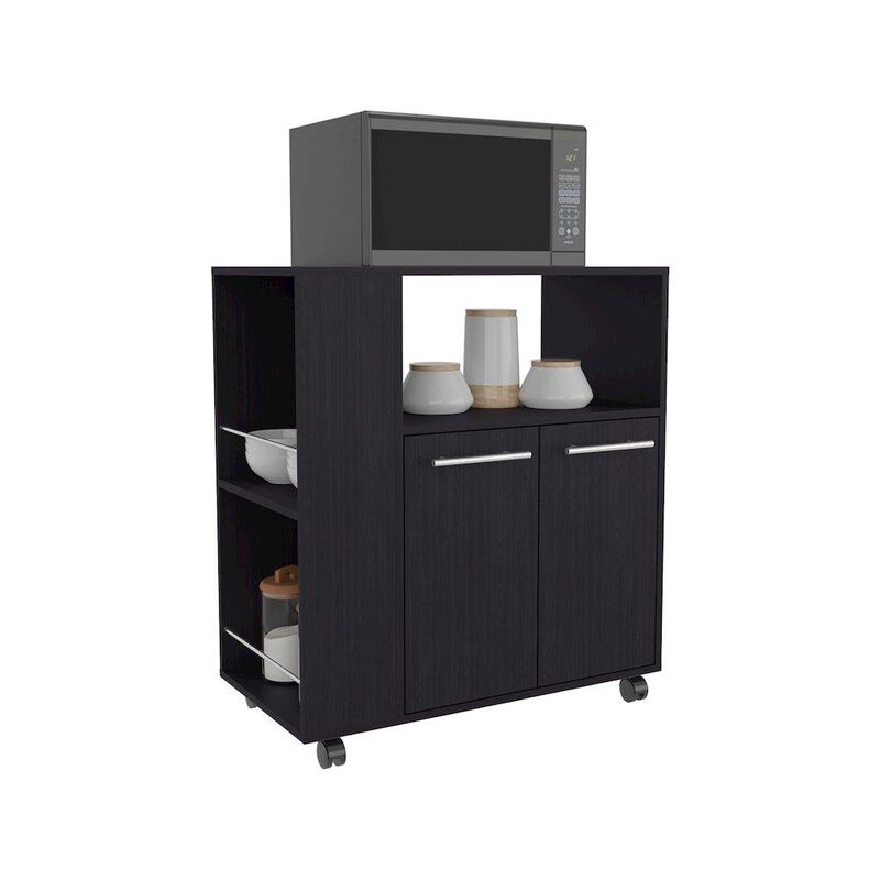 Bremerton Kitchen Cart, 2 Doors, 3 Shelves, 4 Wheels, Black Wengue