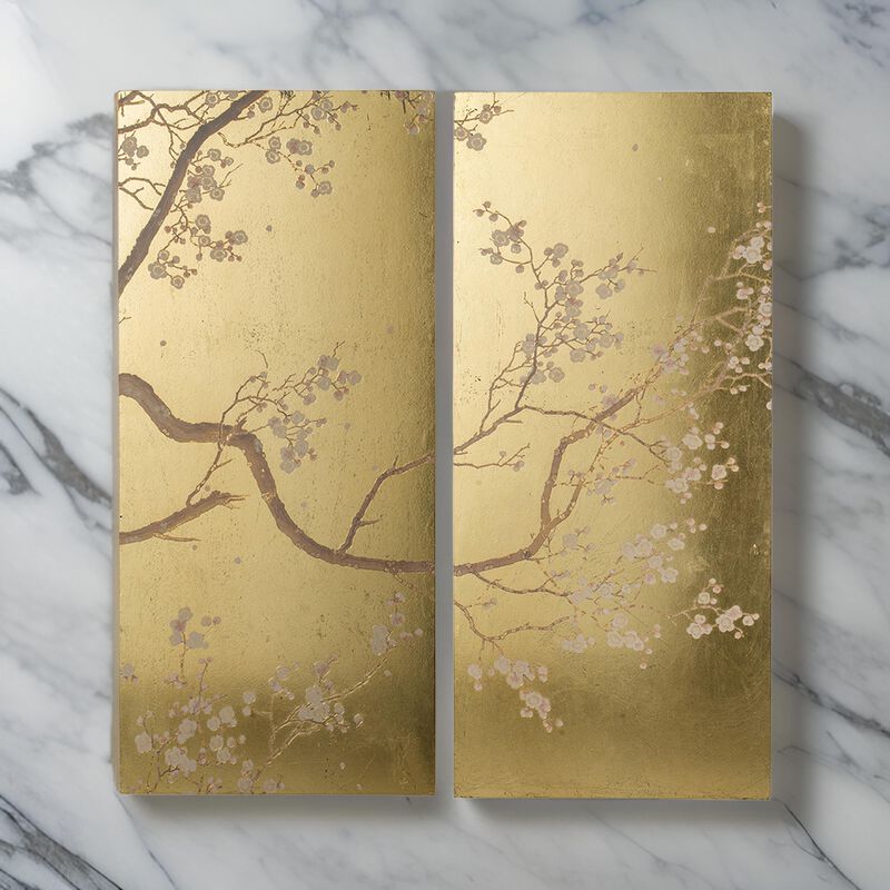 Tim 47 Inch Tall Wall Art Set of 2, Divided Floral Design, Gold, Brown image number 1
