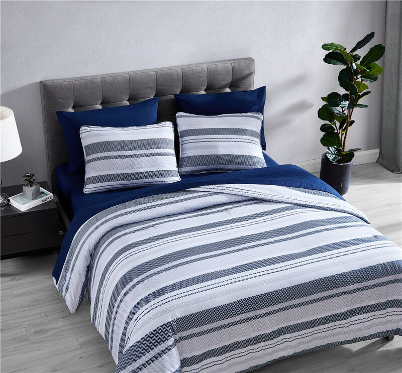 Cedar 7 Piece bed in a bag Comforter Set and Sheet Set Queen Gray & Navy