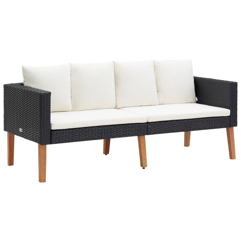 Joy Outdoor 2 Seater Sofa, White Cushion, Black Poly Rattan, 65 Inch