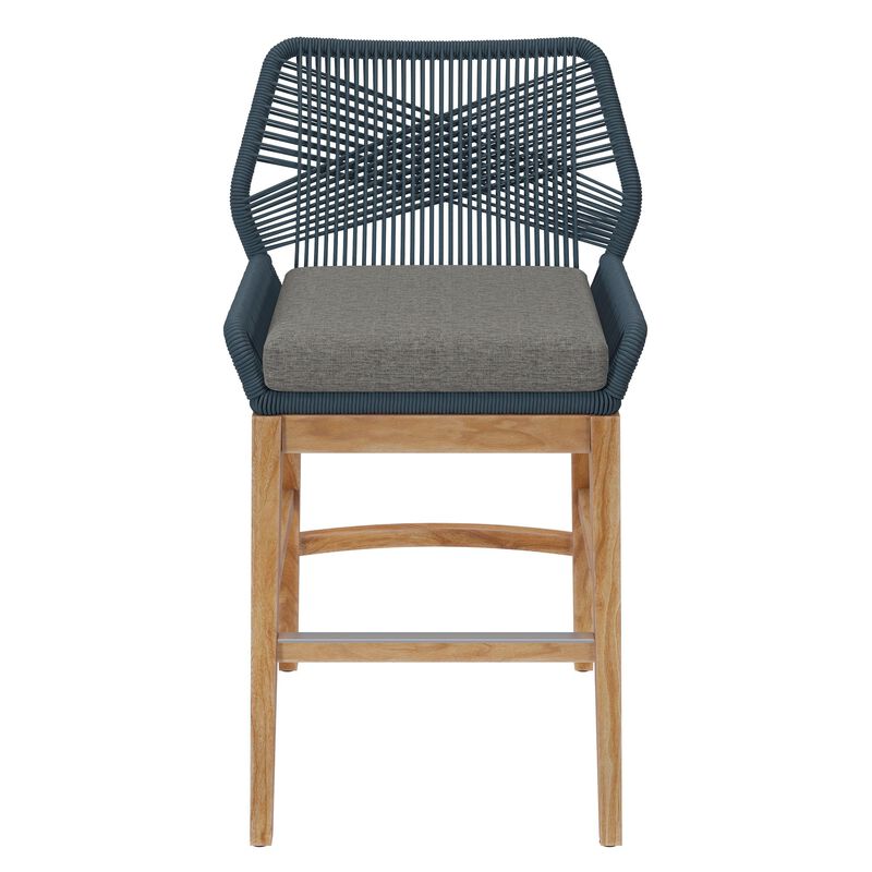 Modway Wellspring Outdoor Patio Teak Wood Counter Stool in Light Gray Greige - 24 Inch Patio Counter Height Stool with Cushion, Woven Seat and Teak Wood Legs image number 7