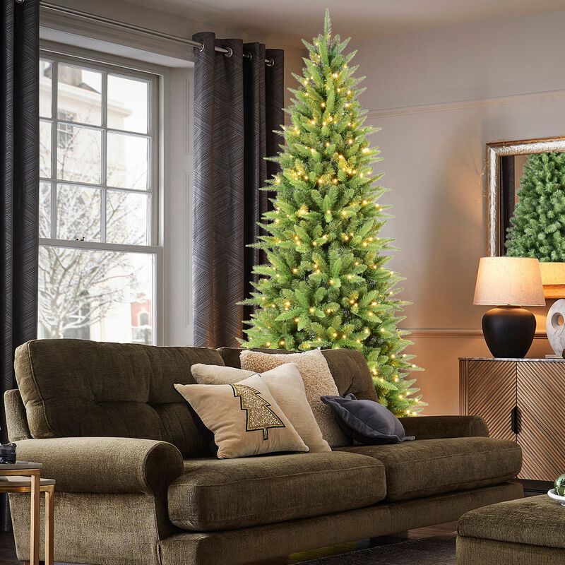 7 ft. Slim Christmas Tree Pre Lit with 400 Warm White LED Lights 1180 Tips PE PVC Hinged