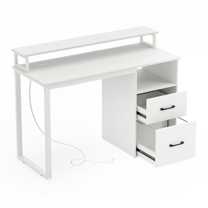 Computer Desk with Power Outlets and File Drawer for Office and Study