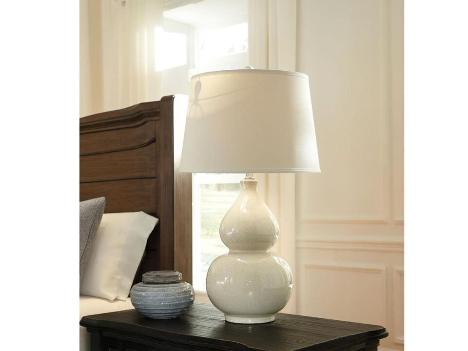 Ceramic Table Lamp – Cream Crackle Glaze, Double Gourd Base, 31" Tall