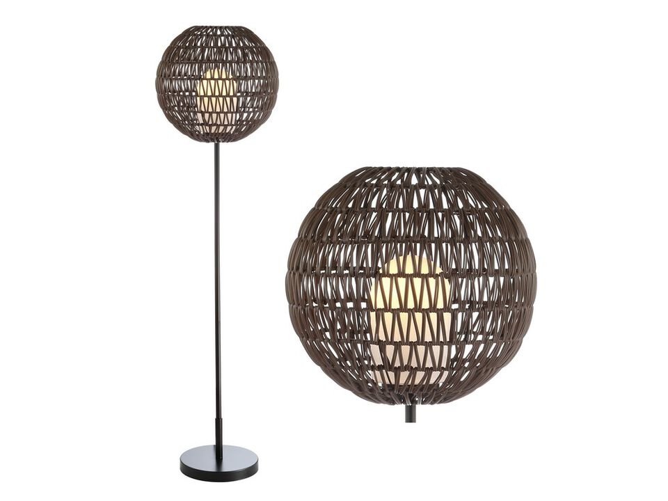 Bea 61" Outdoor Woven Globe LED Floor Lamp, Coffee/Black