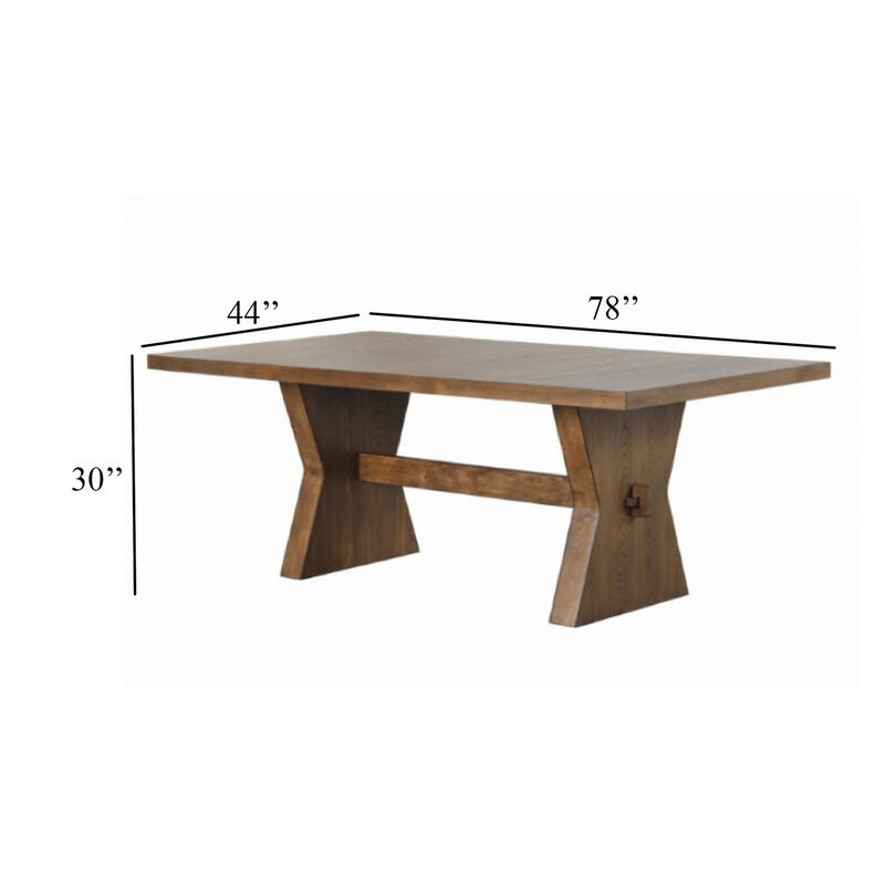 Zivy Dining Table, 78 Inch Modern Farmhouse Hourglass Oak Brown Wood - Benzara