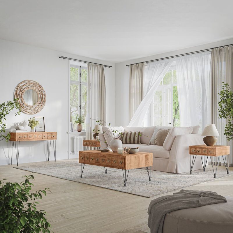 Jofran American Vintage Solid Wood Sofa Table with Apothecary Drawers