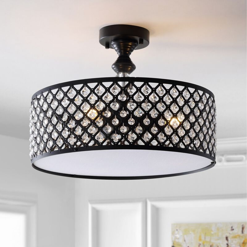 Elise 3-Light Crystal/Metal Drum Semi-Flush Mount