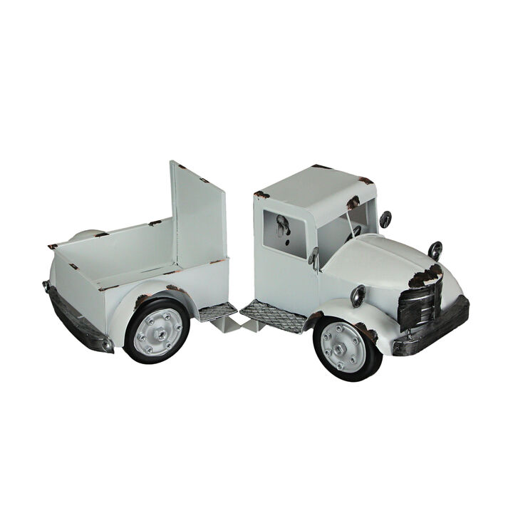 Weathered White Finish Vintage Pickup Truck Metal Bookends Front and Back