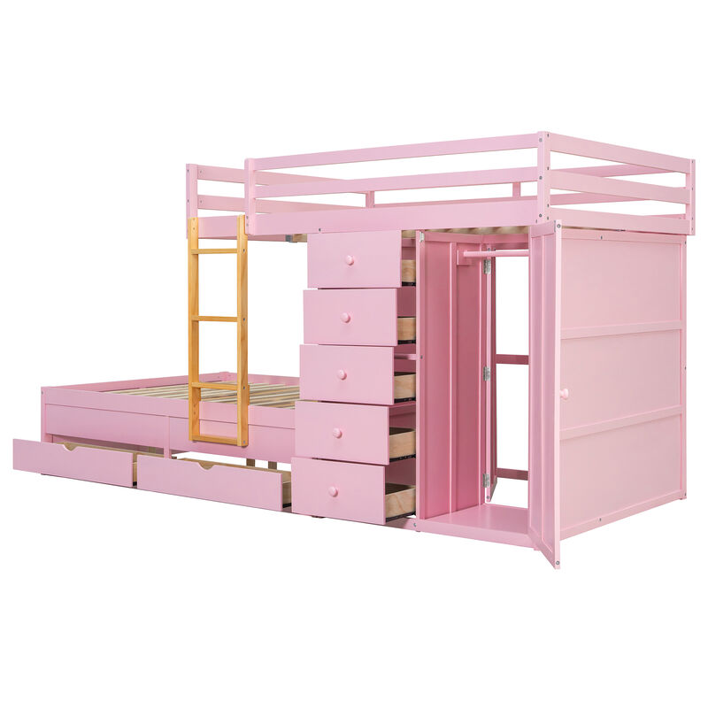 Merax Full Size Bunk Bed with Drawers & Mini Wardrobe image number 0