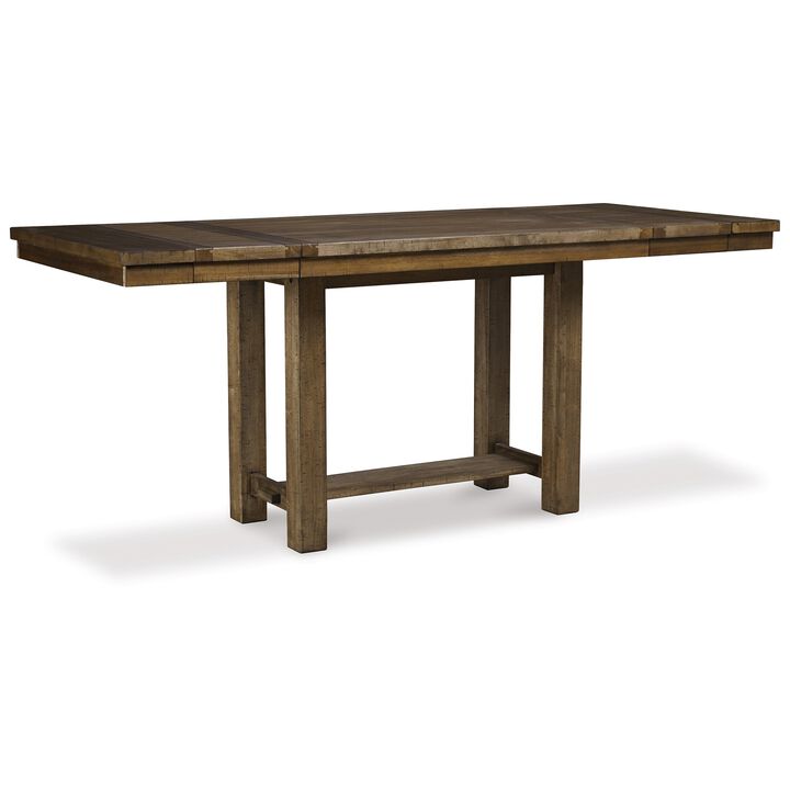 Chip Counter Height Dining Table with Tenon Pedestal Base, Nutmeg Wood - Benzara