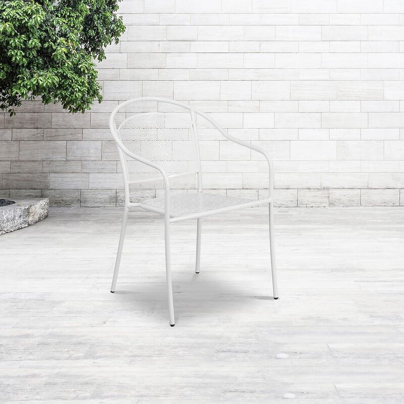 Flash Furniture Commercial Grade White Indoor-Outdoor Steel Patio Arm Chair with Round Back image number 1