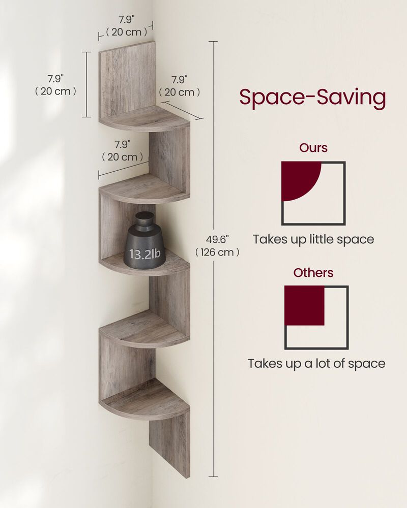 5-Tier Wall Mounted Corner Shelf for Space-Saving Storage and Display