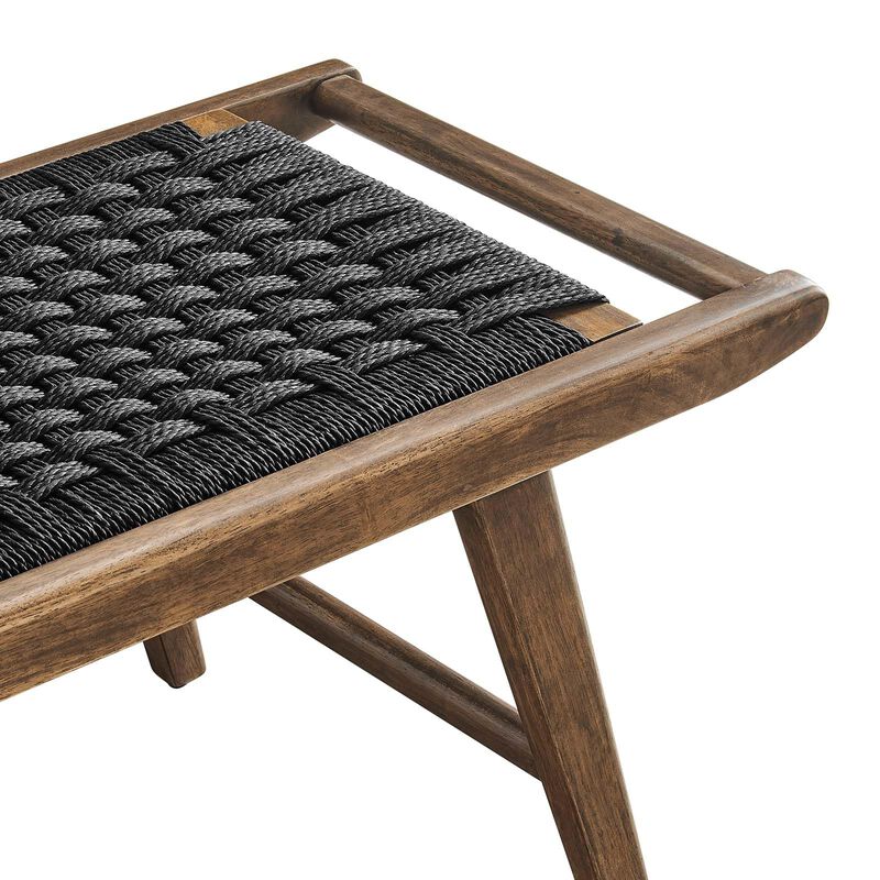 Modway Saoirse 47" Wove Rope Wood Bench in Walnut Black image number 3