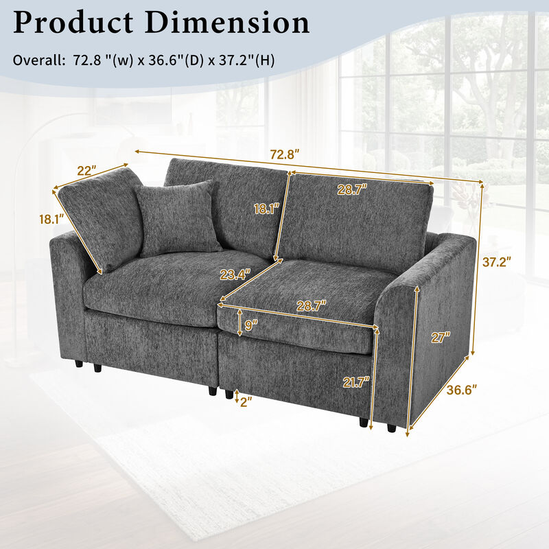 Merax Cozy Chenille Loveseat with High-Density Foam & Pocket Spring Support, PP Cotton Filling image number 2
